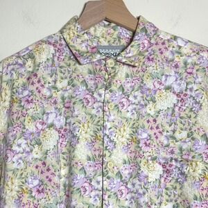 Forenza VTG Womens Button Up Shirt S Purple Floral Cotton Grandmacore Shabby